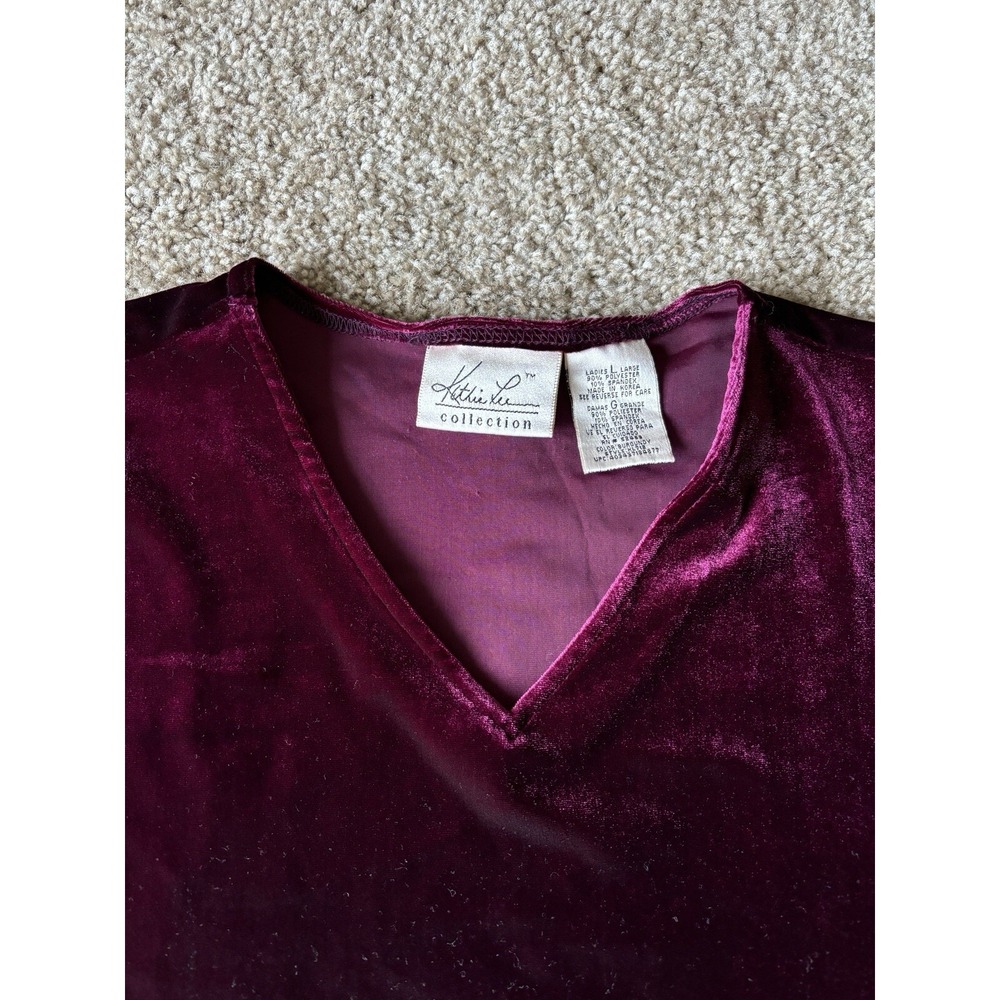 VTG 90s Y2K Kathie Lee Collection Womens Large Velvet V Neck‎ Top Dark Boho - Picture 2 of 5